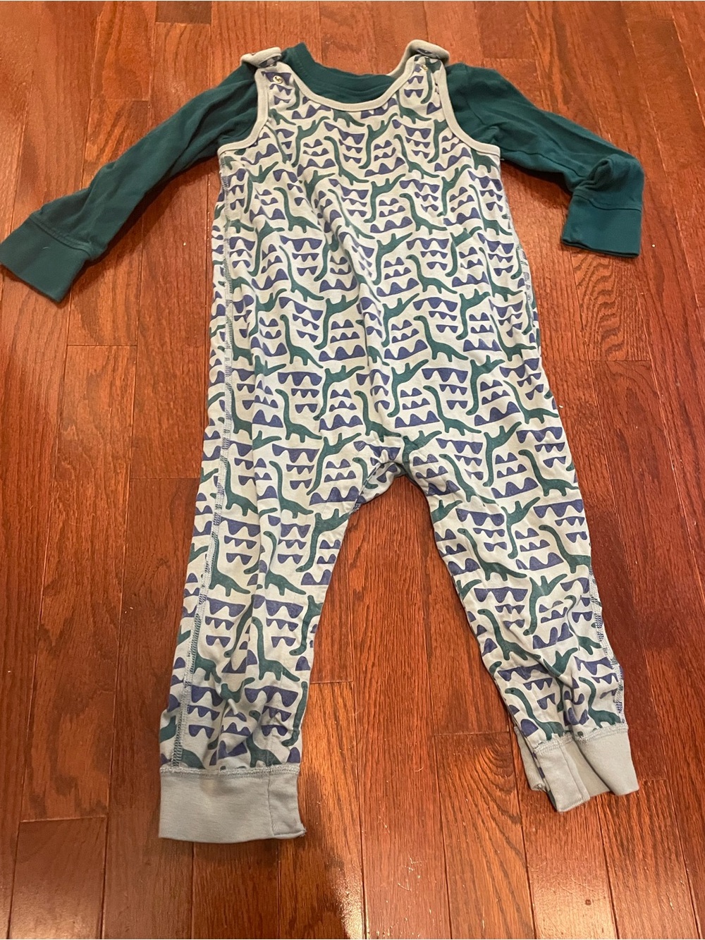 Kids Teal & Light Blue Dinosaur Print One-Piece